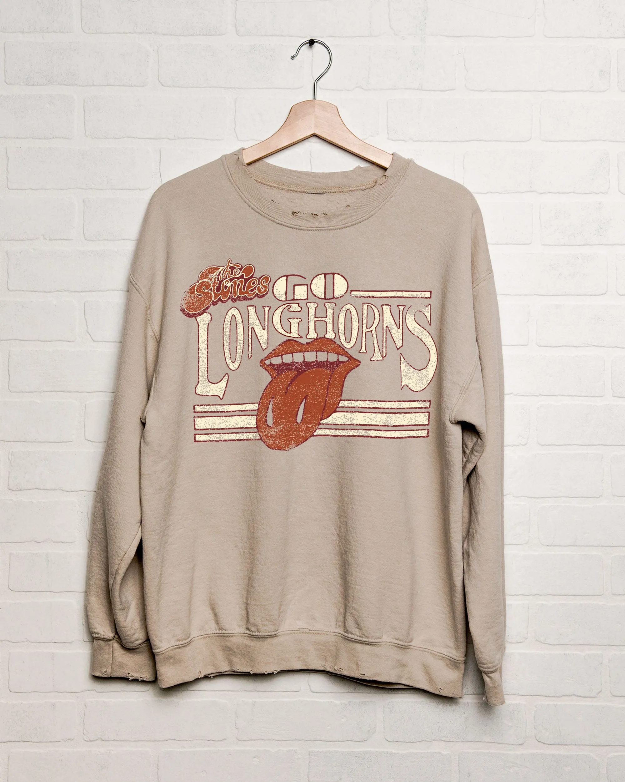 Rolling Stones Texas Longhorns Stoned Sand Thrifted Sweatshirt