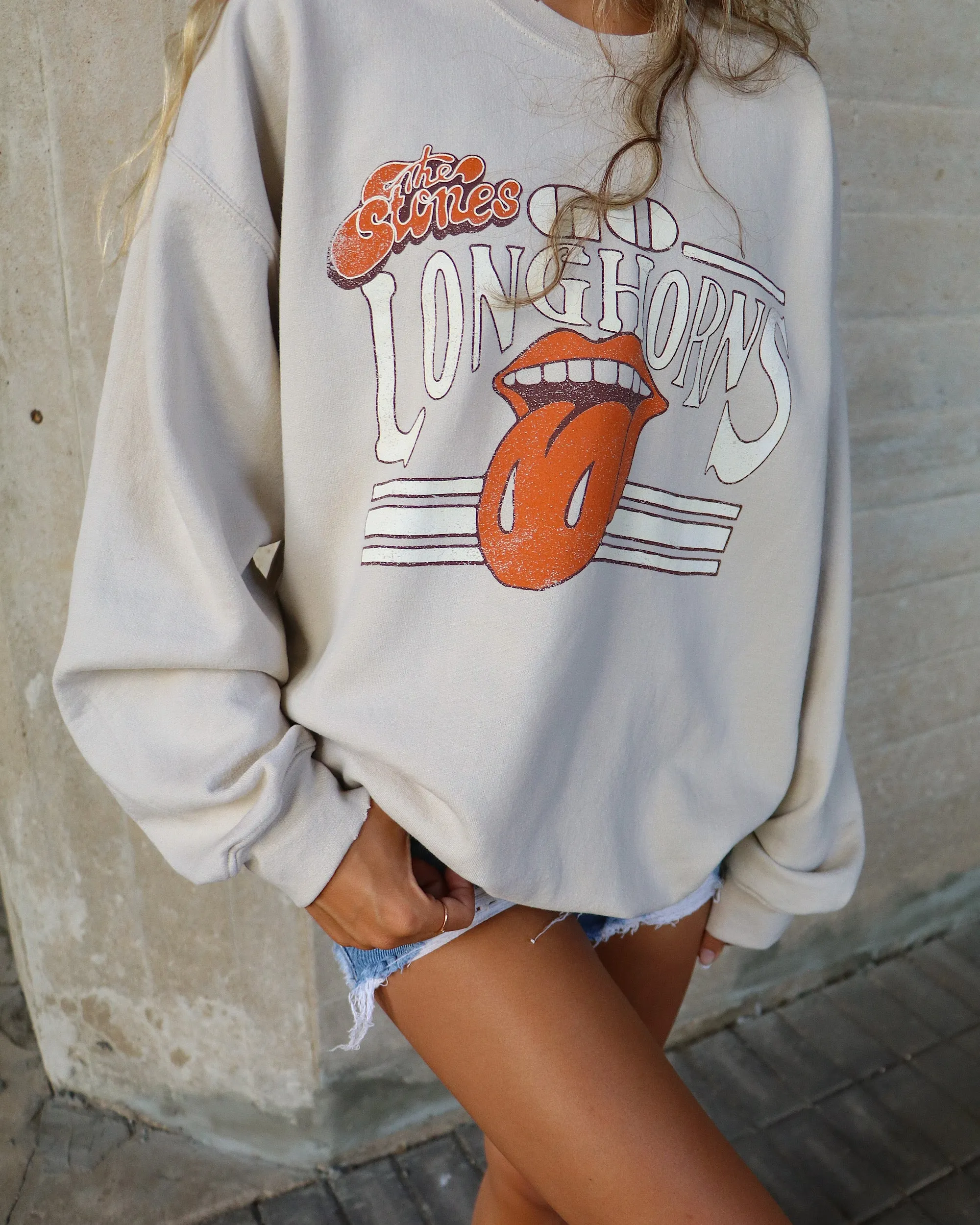 Rolling Stones Texas Longhorns Stoned Sand Thrifted Sweatshirt