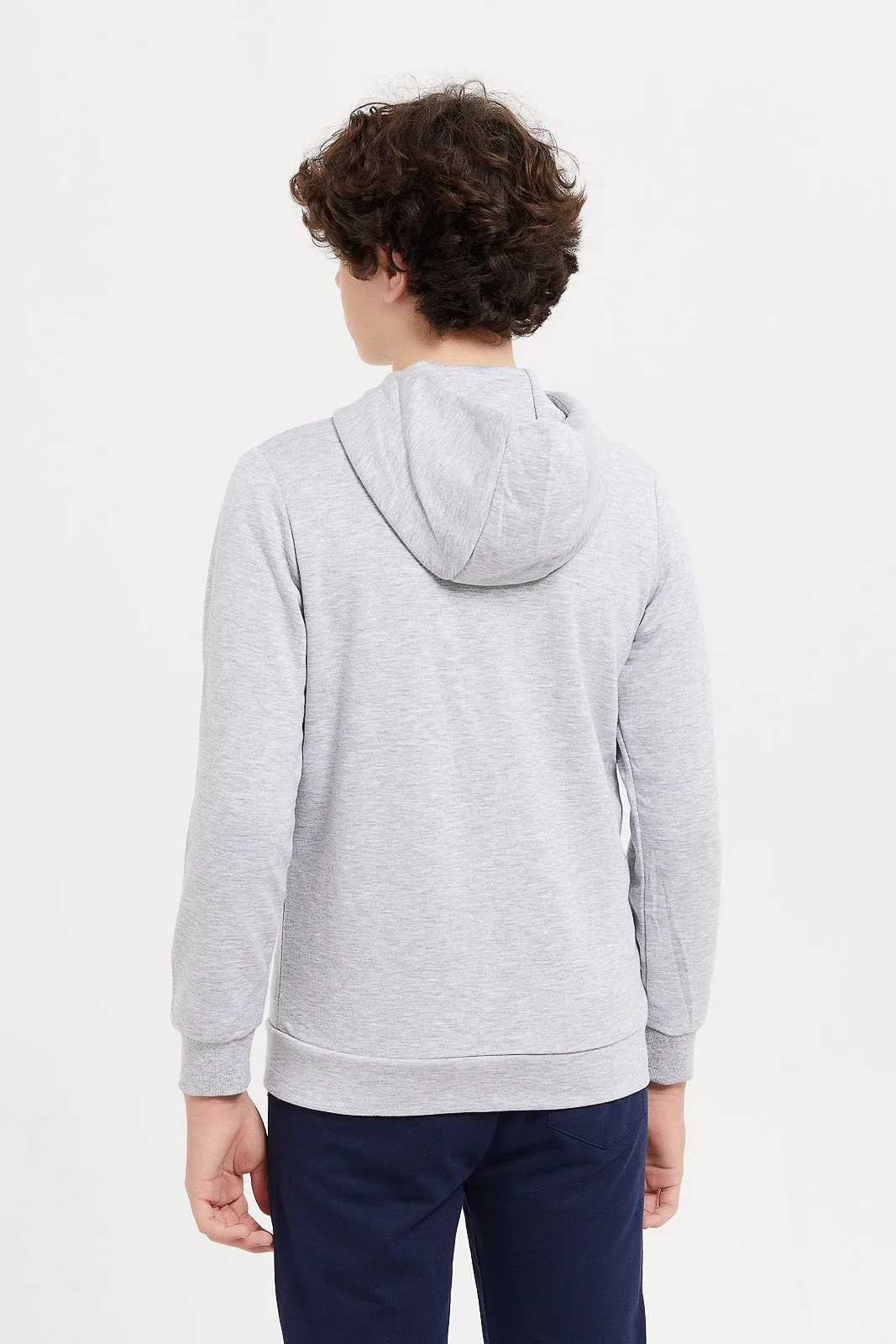 Senior Boys Grey Hoody Sweatshirt With Front Zip