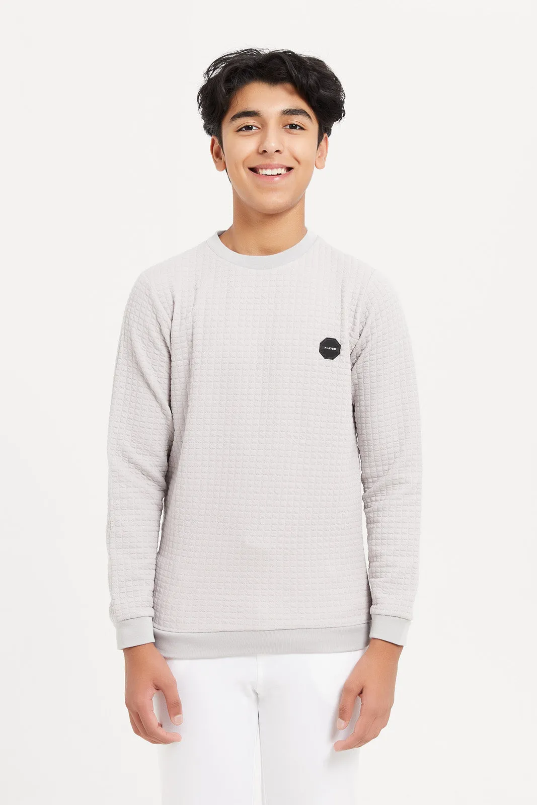 Senior Boys Grey Jacquard Sweatshirt