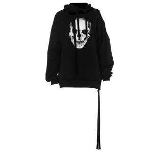 Skull Print Black Graphic Hoodies Cyberpunk Hollow Oversized Hooded Sweatshirts Gothic Clothes Pullovers Women P85ED56