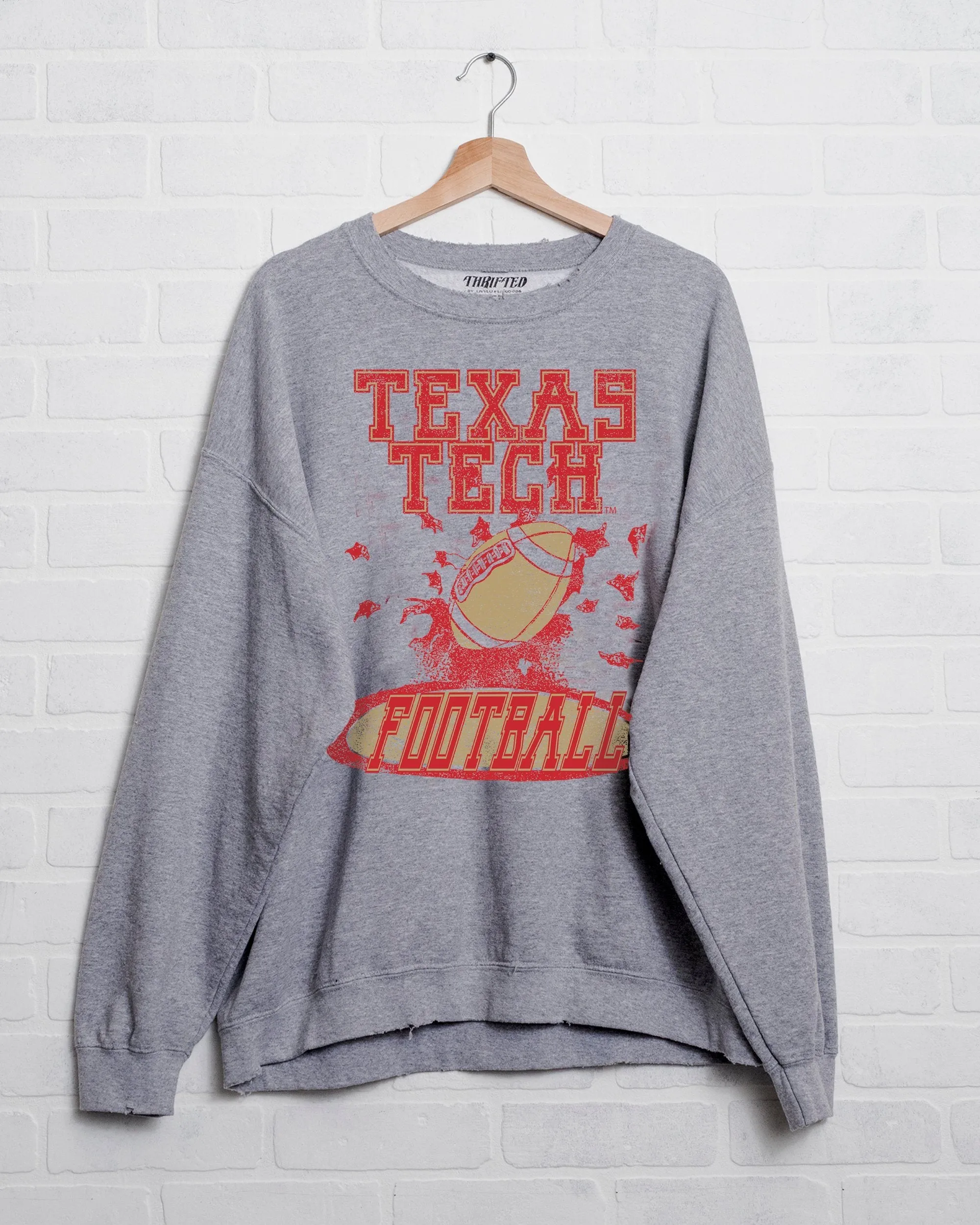 Texas Tech Football Party Gray Thrifted Sweatshirt