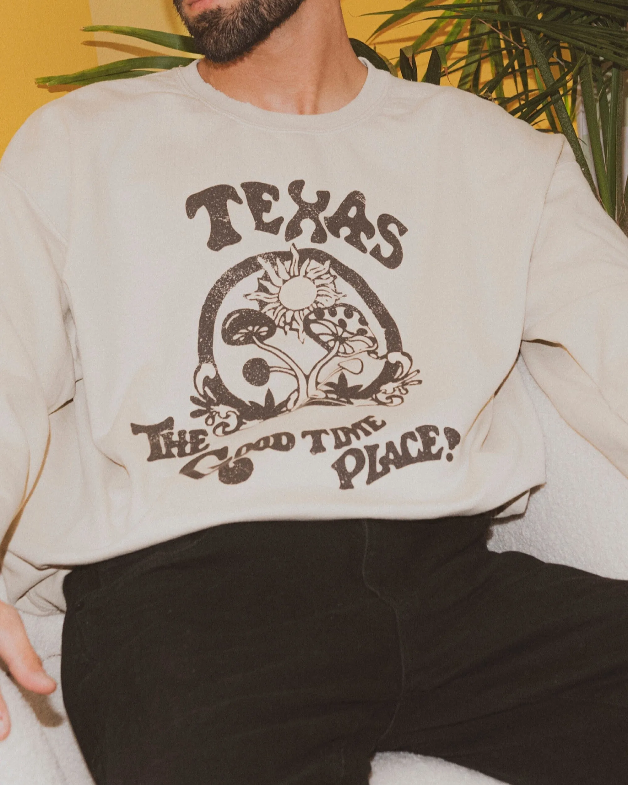 Texas The Good Time Place Sand Thrifted Sweatshirt