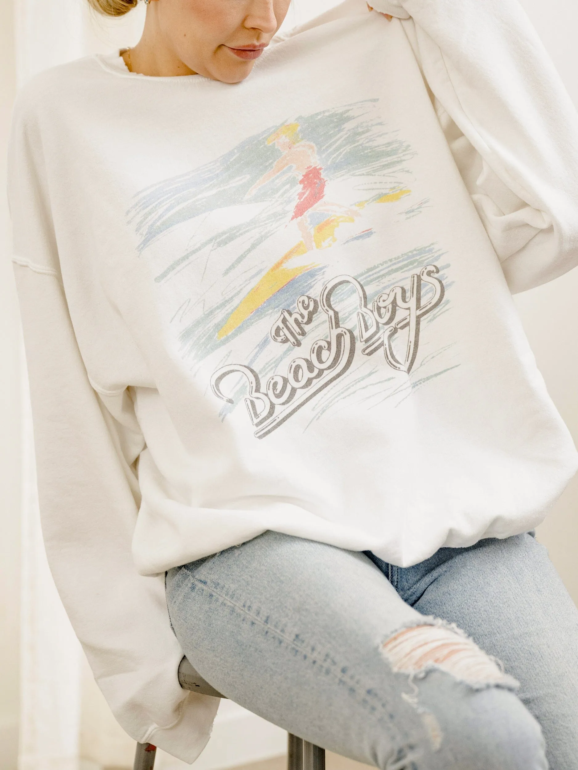 The Beach Boys 80s Surf White Thrifted Sweatshirt