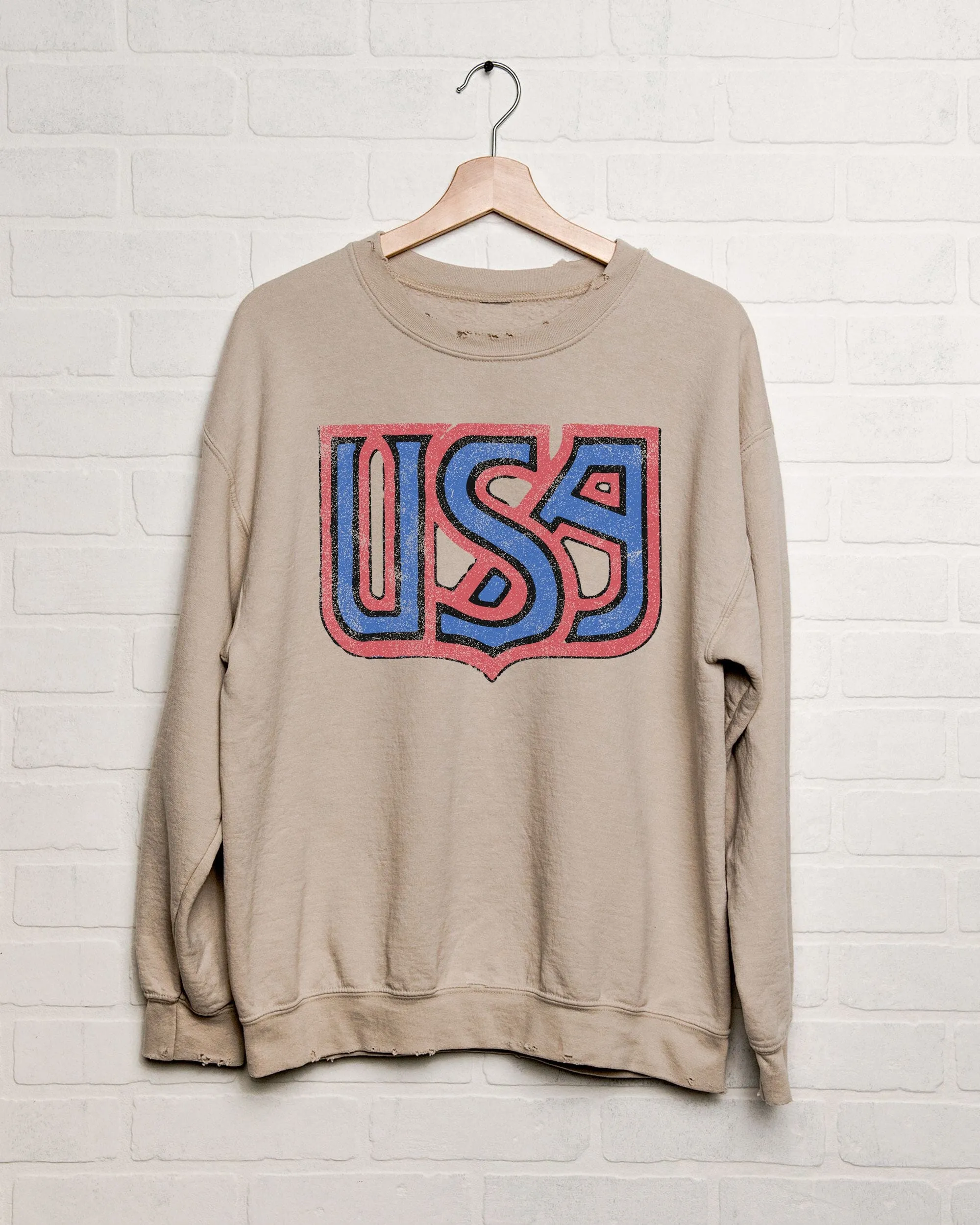 USA Monogram Sand Thrifted Sweatshirt