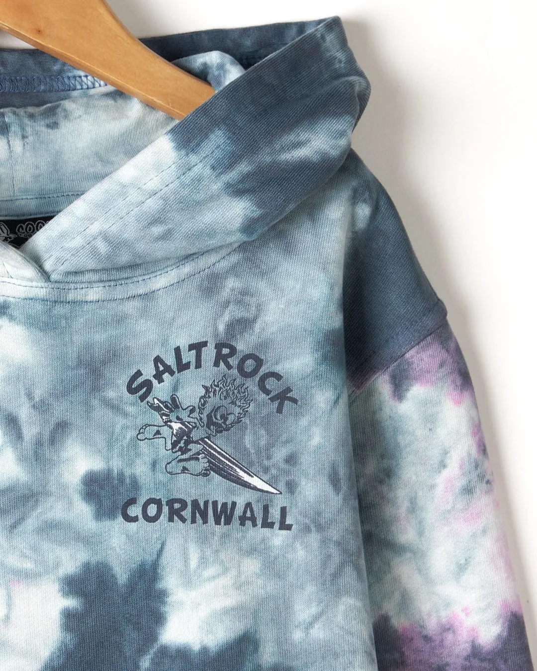 Wave Rider Cornwall - Kids Tie Dye Pop Hoodie - Pink/grey