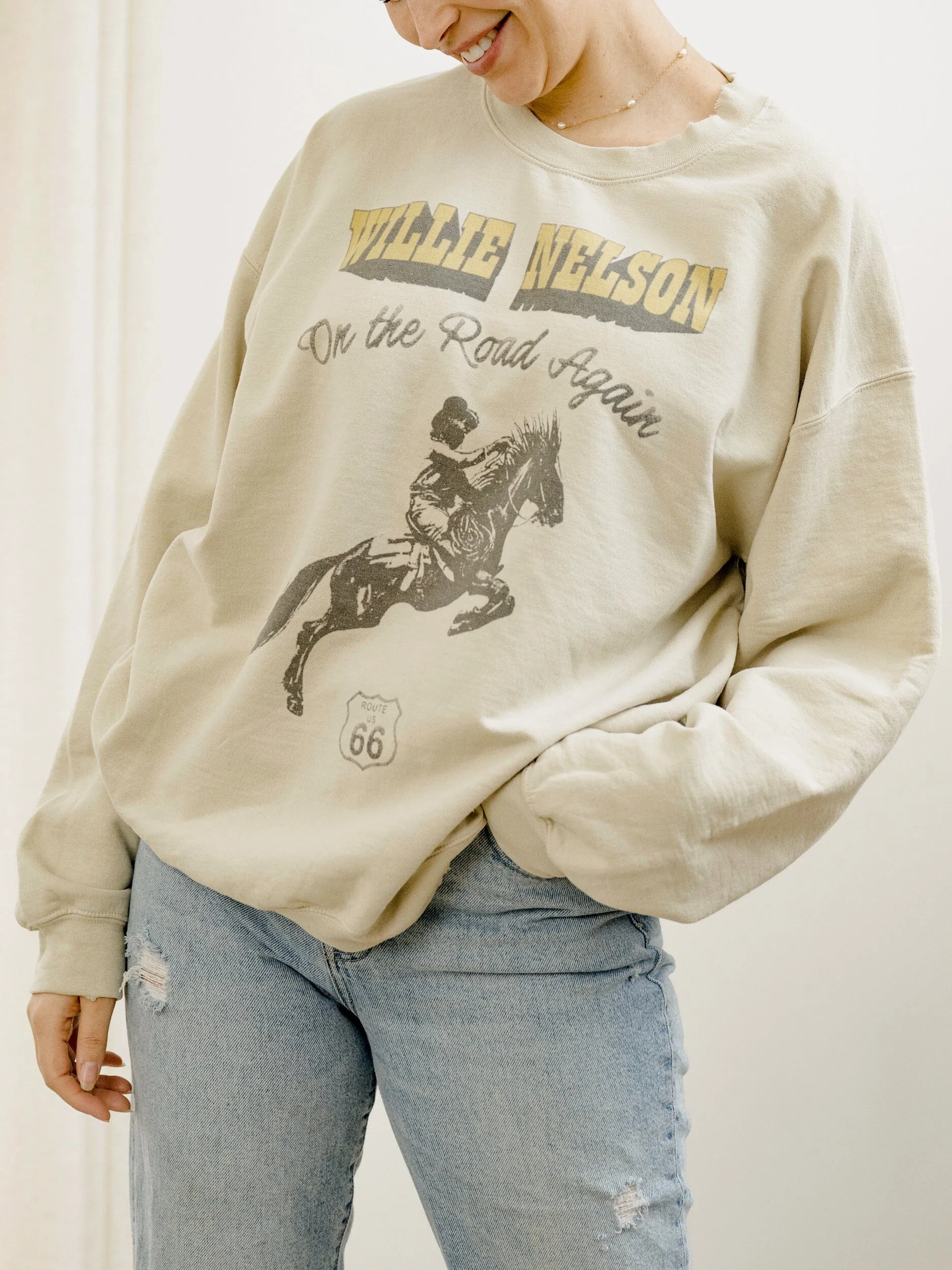 Willie Nelson Route 66 Sand Thrifted Sweatshirt