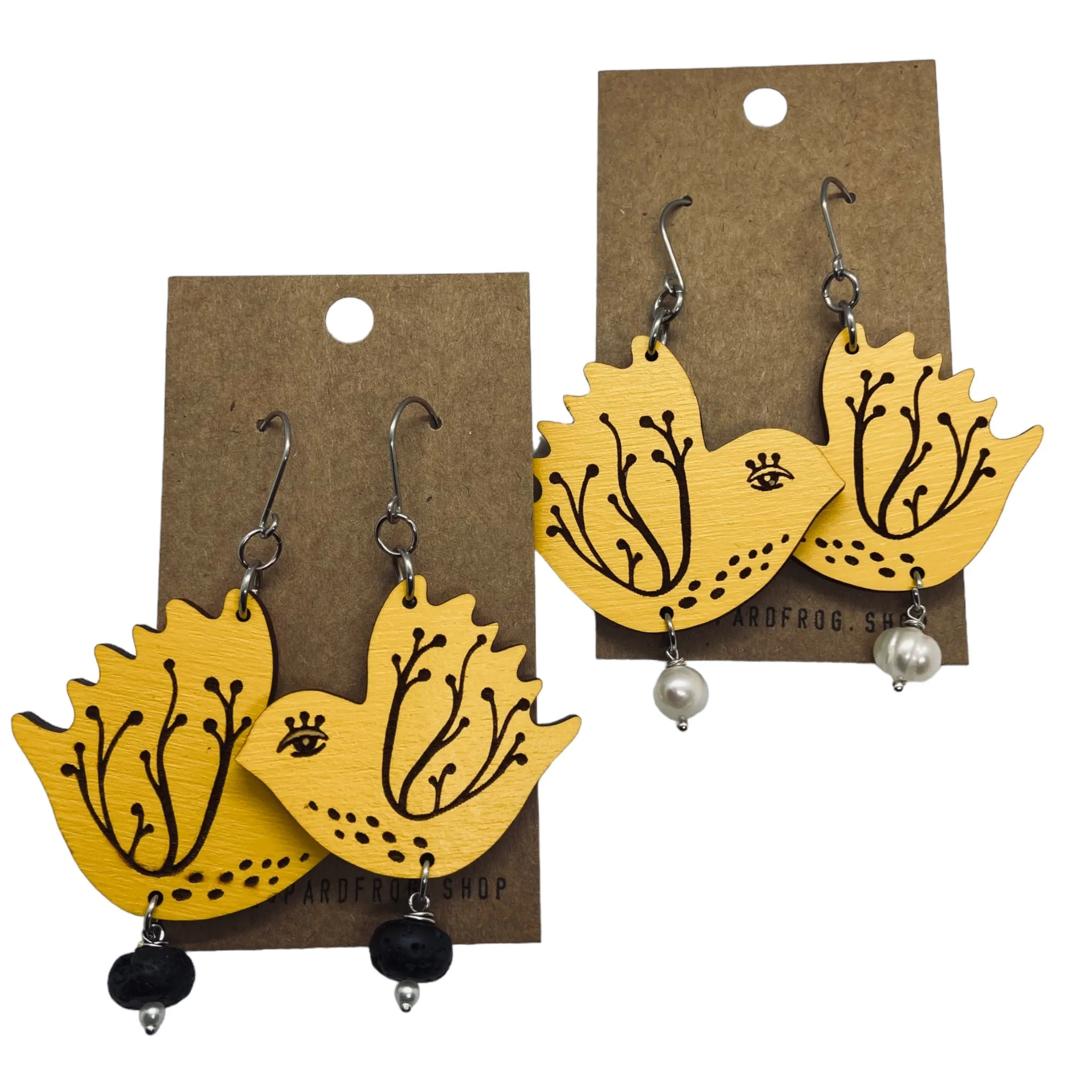 Yellow Bird Dangling Earrings, Lightweight Wooden earrings, Jewelry for Artistic Prople